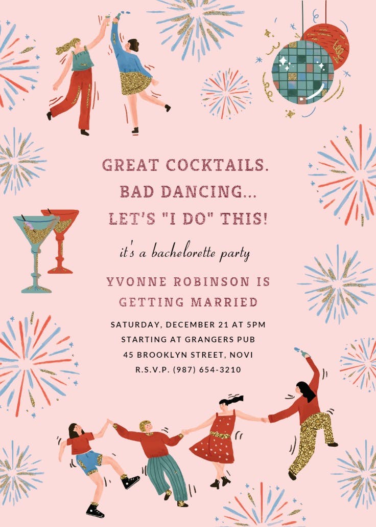 Dance party - bachelorette party invitation